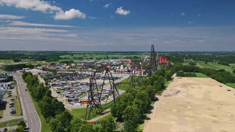 Aerial View Of Hyperion Roller Coaster At Energylandia In Zator, Poland. Stock Footage 337773987