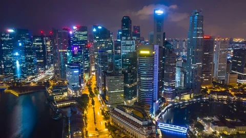Aerial view hyperlapse 4k video of the Marina Bay Sands in Singapore Stock Footage 113129050