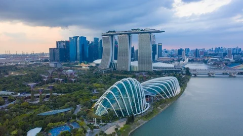 Aerial view hyperlapse 4k video of the Marina Bay Sands in Singapore Stock Footage 113130588