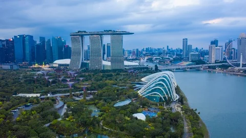 Aerial view hyperlapse 4k video of the Marina Bay Sands in Singapore Stock Footage 113130769