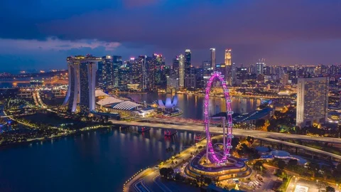 Aerial view hyperlapse 4k video of the Marina Bay Sands in Singapore Stock Footage 113131421