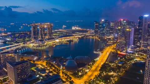 Aerial view hyperlapse 4k video of the Marina Bay Sands in Singapore Stock Footage 113131476