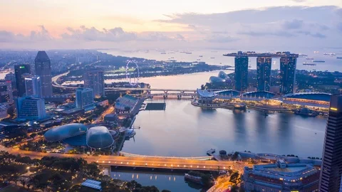 Aerial view hyperlapse 4k video of the Marina Bay Sands in Singapore Stock Footage 113131792