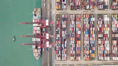Aerial view hyperlapse 4k video of container cargo ship in export Stock Footage 113135221