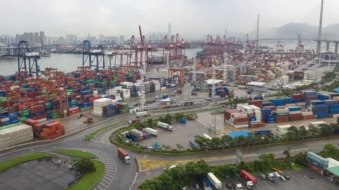 Aerial view hyperlapse 4k video of container cargo ship in export Stock Footage 113138166