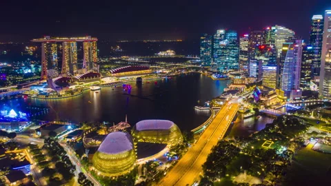 Aerial view hyperlapse 4k video of Singapore City Skyline. Stock Footage 131445754