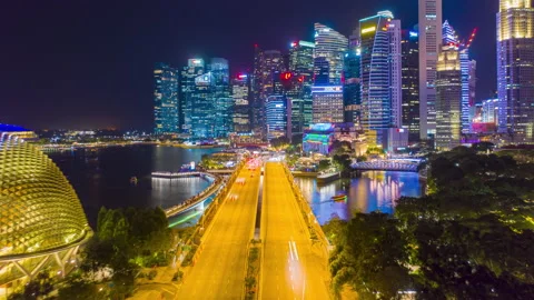Aerial view hyperlapse 4k video of Singapore City Skyline. Stock Footage 131445961