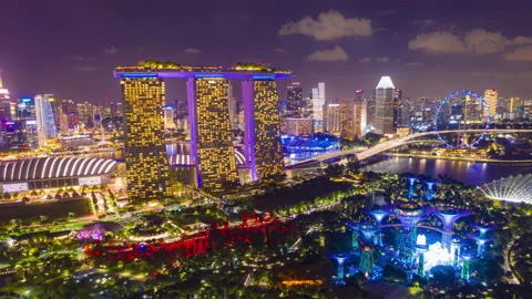 Aerial view hyperlapse 4k video of Singapore City Skyline. Stock Footage 131445962
