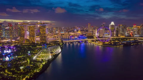 Aerial view hyperlapse 4k video of Singapore City Skyline. Stock Footage 131445979