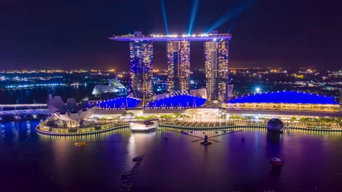 Aerial view hyperlapse 4k video of Singapore City Skyline. Stock Footage 131445990