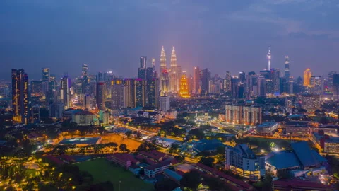 Aerial view hyperlapse 4k video of Kuala Lumpur city Stock Footage 140371343