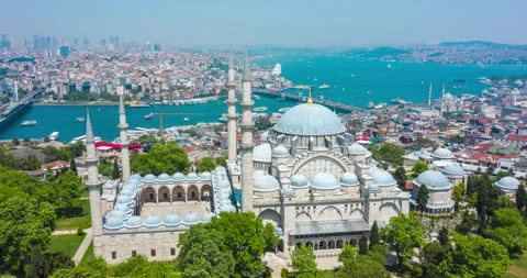Aerial view, Hyperlapse of Suleymaniye Mosque, Istanbul city from above Stock Footage 201158115