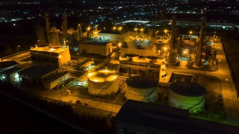 Aerial View Hyperlapse Time lapse, Night scene of Industrial power plant. Stock Footage 115925548