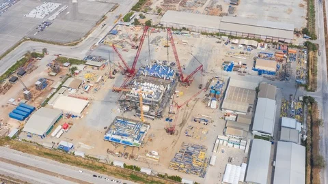 Aerial view Hyperlapse timelapse of Construction building and crane. Stock Footage 126308652