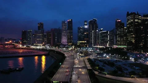 Aerial view Hyperlapse Traffic on the highway road with construction Of the city Stock Footage 236928759