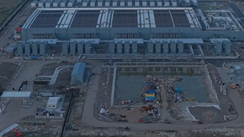 Aerial view of a hyperscale ai data center construction site Video stock 332850075