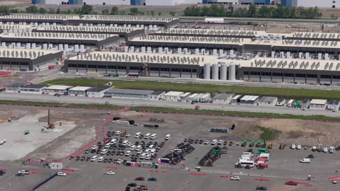 Aerial View of Hyperscale AI Data Center Campus with Server Buildings Stock Footage 336291874