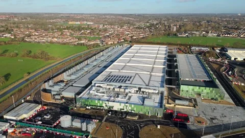 Aerial view of a hyperscale data center and AI computing hub in Waltham Cross Stock Footage 335024239