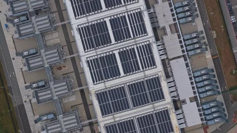 Aerial view of a hyperscale data center infrastructure Stock Footage 340352694