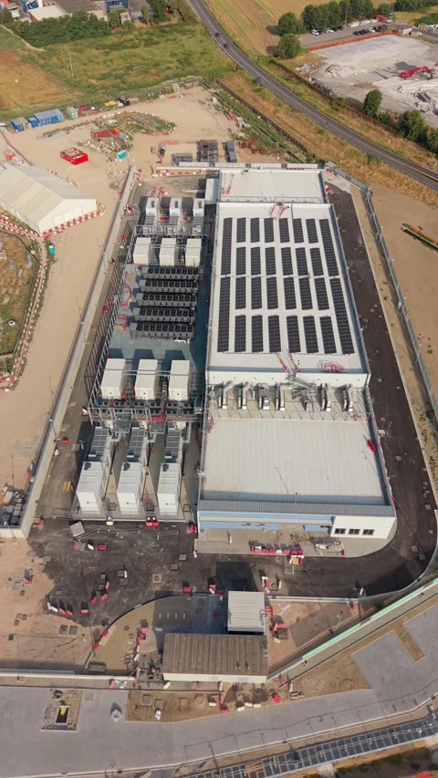 Aerial view of a hyperscale data center under construction in Siziano, Italy Stock Footage 342128425