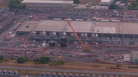 Aerial view of hyperscale data center construction site Video stock 342812620