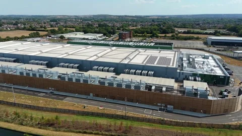 Aerial view of hyperscale data center in United Kingdom. Stock Footage 344952997