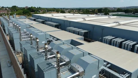 Aerial view of hyperscale data center in Waltham Cross, United Kingdom. Stock Footage 344998996
