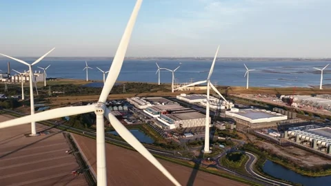 Aerial View of Hyperscale Data Center in Eemshaven Netherlands Video stock 345502624