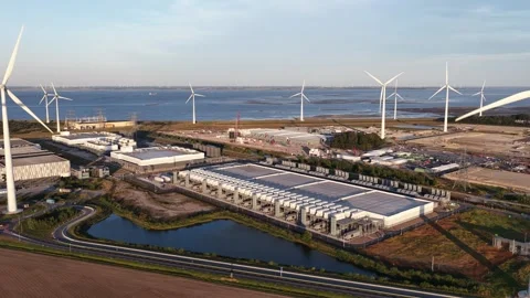 Aerial View of Hyperscale Data Center in Eemshaven Netherlands Vidéo 345502776