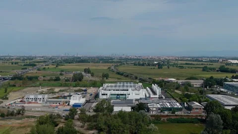 Aerial view of a hyperscale data center in Melegnano, Italy, showcasing cloud Stock Footage 345895653