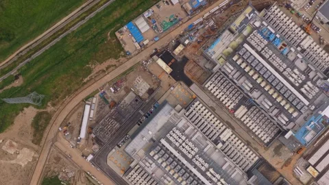 Aerial view of a hyperscale data center construction site Vídeos de archivo 346339821