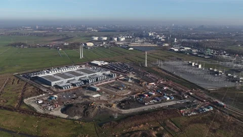 Aerial View of Hyperscale Data Center Under Construction in Groningen Stock Footage 347137856