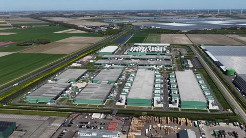 Aerial View of Hyperscale Data Center Cluster in Middenmeer Netherlands Stock Footage 347236474