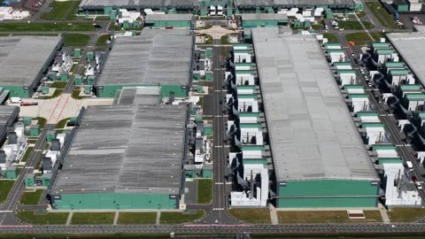 Aerial View of Hyperscale Data Center Cluster in Middenmeer Netherlands Stock Footage 347236537