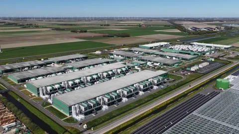 Aerial View of Hyperscale Data Center Cluster in Middenmeer Netherlands Stock Footage 347236583