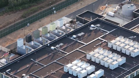 Aerial view of hyperscale data center infrastructure in bracknell Stock Footage 348335354