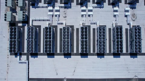 Aerial view of Hyperscale Datacenter, AI data center cooling systems, pipin.. Stock Footage 336512472