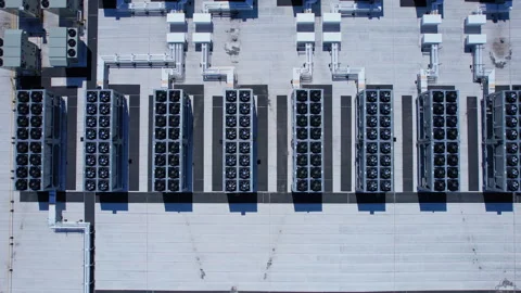 Aerial view of Hyperscale Datacenter, AI data center cooling systems, pipin.. Stock Footage 336512534