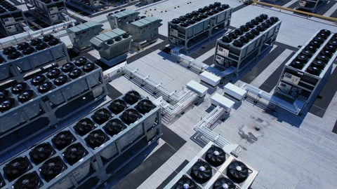 Aerial view of Hyperscale Datacenter, AI data center cooling systems, pipin.. Vídeos de archivo 336512562