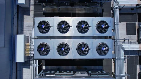 Aerial view of Hyperscale Datacenter, AI data center cooling systems, pipin.. Stock Footage 336512719