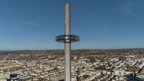 Aerial view from i360 viewing tower in Brighton with town, drone aerial 4K Stock Footage 101208932