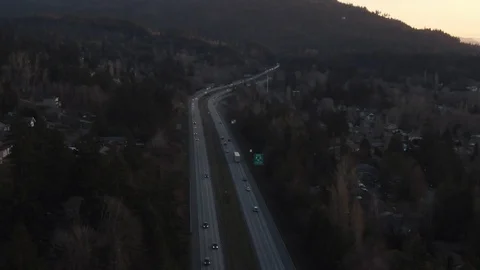 Aerial View of i5 interstate running through Bellingham Washington Stock Footage 102009943