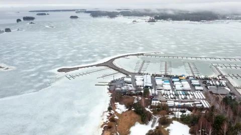 Aerial view of ice-covered Baltic sea in the spring. 스톡 동영상 153784399