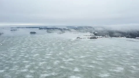 Aerial view of ice-covered Baltic sea in the spring. Stockbeeldmateriaal 153784440