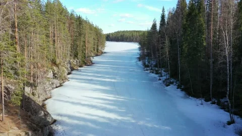 Aerial view of ice-covered Kallio lake Finland. 動画素材 138437552