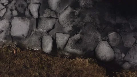 Aerial view of ice-covered lake Storvatnet in the Lofoten Islands, Norway. Stock Footage 153776053