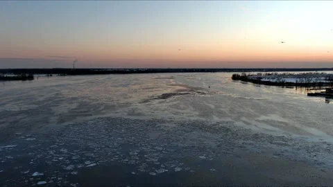 Aerial View of Ice Flows on the Delaware River Stock Footage 170227954