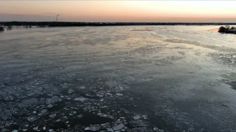 Aerial View of Ice Flows on the Delaware River Stock Footage 170227970