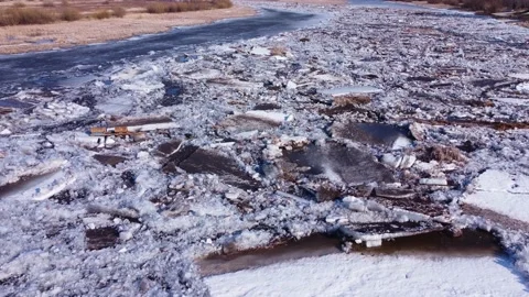 Ice Jam Stock Video Footage 