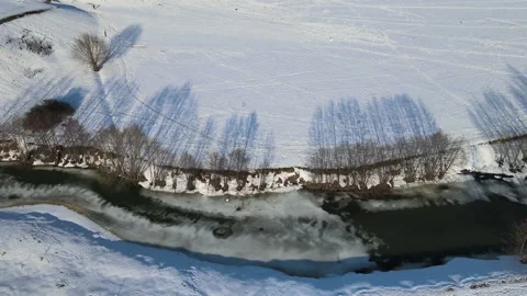 Aerial view of the ice river Stock Footage 170973197